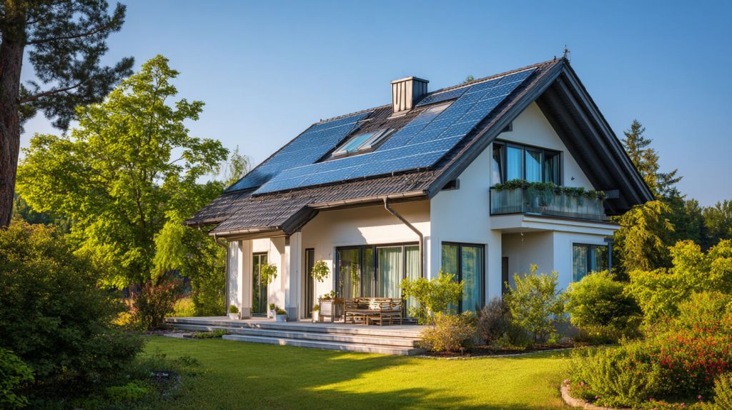 Vrijstaande woning met zonnepanelen voor een gunstige terugverdientijd zonnepanelen.
