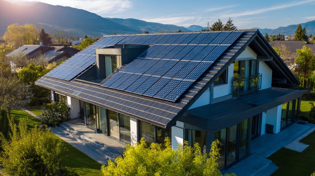 Woning met zonnepanelen die bijdragen aan een korte terugverdientijd zonnepanelen.