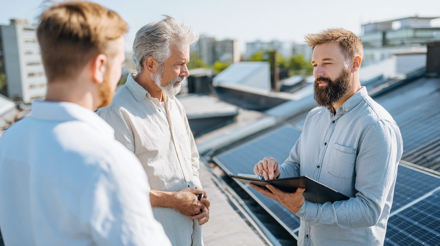 Adviseur bespreekt de terugverdientijd zonnepanelen en het verwachte rendement met huiseigenaren.