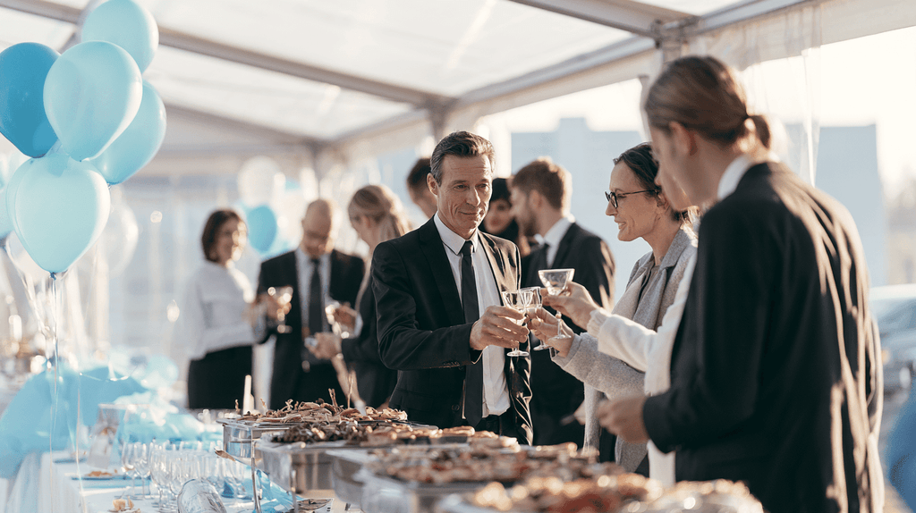Bedrijfsjubileum vieren in partytent met buffet en collega’s