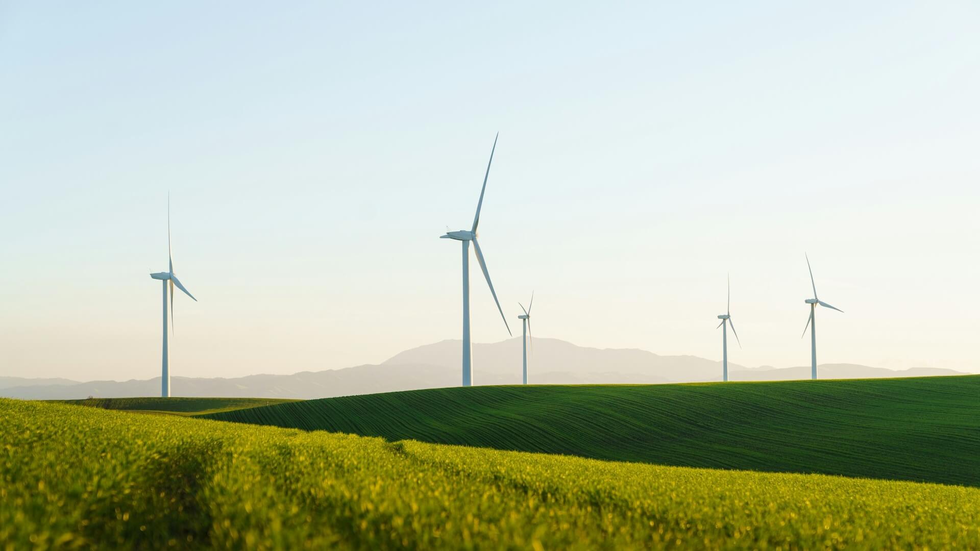 Windmolens in een groen landschap voor het opwekken van duurzame energie